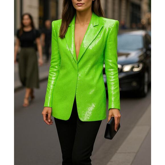 Bronx and Banco Zizi Neon Green Sequin Embellished Blazer Size XS 2 - Picture 1 of 16